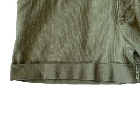 No Boundaries olive green denim shorts overalls women's size L 11-13 five pocket - Picture 7 of 9